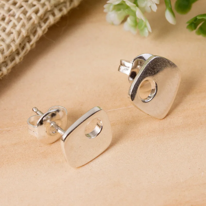 flower-shaped gold earrings -Abstract Idea Modern Taxco Silver Stud Earrings from Mexico