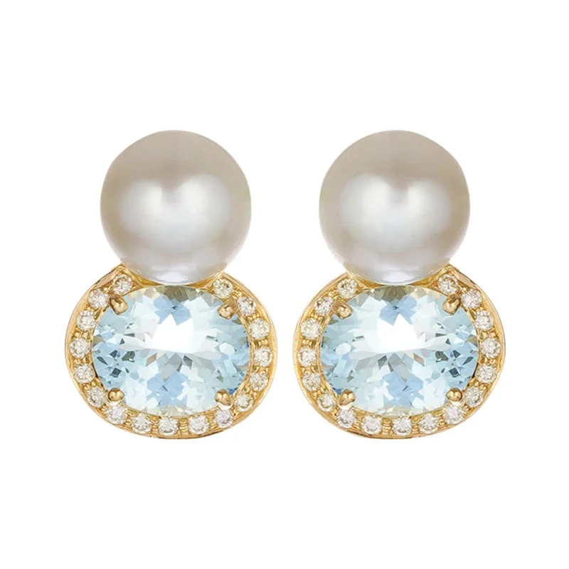 brass statement earrings -Earrings - Aquamarine, Diamond and South Sea Pearl (2222B)