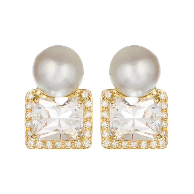 dainty pearl stud earrings -Earrings - Crystal, Diamonds and South Sea Pearl (2222A)