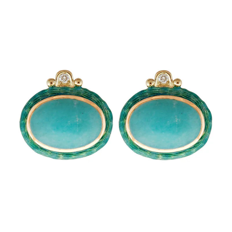 trendy ear climbers -Earrings-Amazonite and Diamond (Enamel)