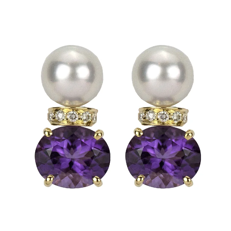 diamond stud earrings for men -Earrings - Amethyst And Pearl With Diamond