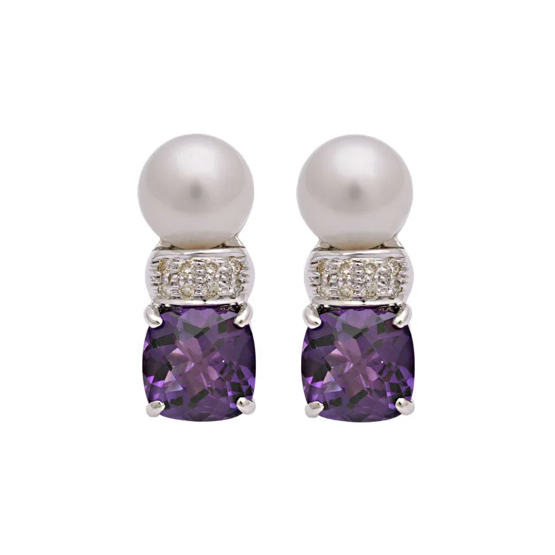 black onyx stud earrings -Earrings- Amethyst, South Sea Pearl And Diamond (160LS)