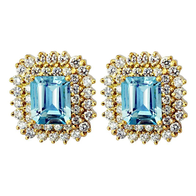 bold statement earrings -Earrings-Aquamarine and Diamond  (2143B)