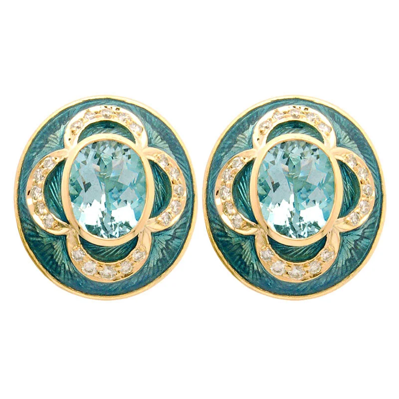 men’s silver hoop earrings -Earrings- Aquamarine And Diamond (Enamel) (1193L)