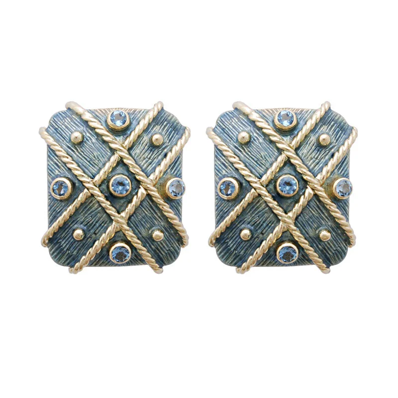 floral design stud earrings -Earrings-Aquamarine (Enamel)