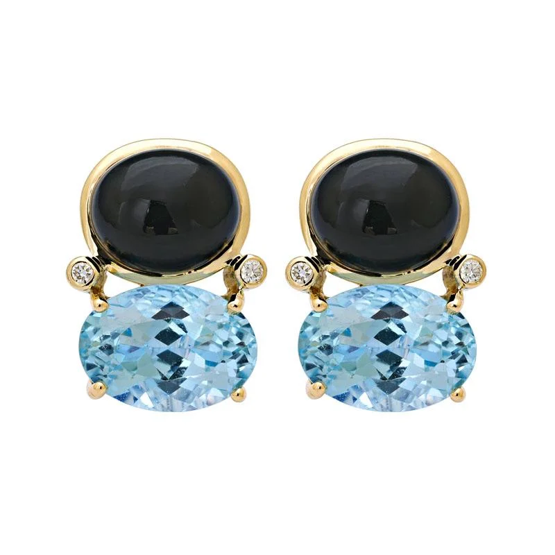 matching earrings and necklace set -Earrings-Black Onyx, Blue Topaz and Diamond  (2155B)