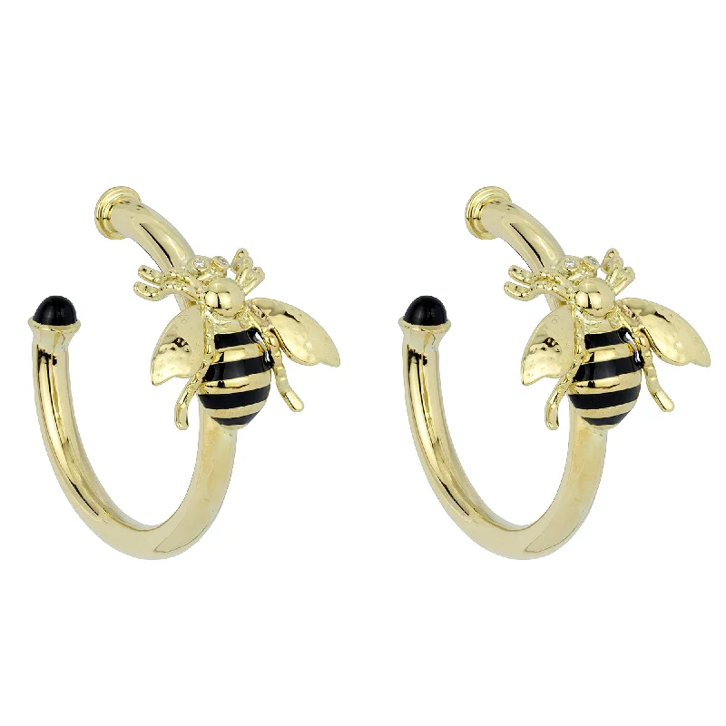 stacked gold bar earrings -Earrings - Black Onyx & Diamond (Enamel) (2263D)