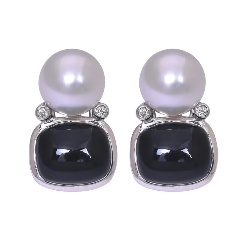 brass statement earrings -Earrings- Black Onyx, South Sea Pearl and Diamond  (262DS)