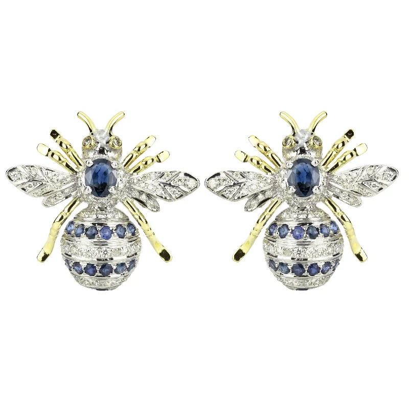 art deco diamond earrings -Earrings - Blue Sapphire & Diamond