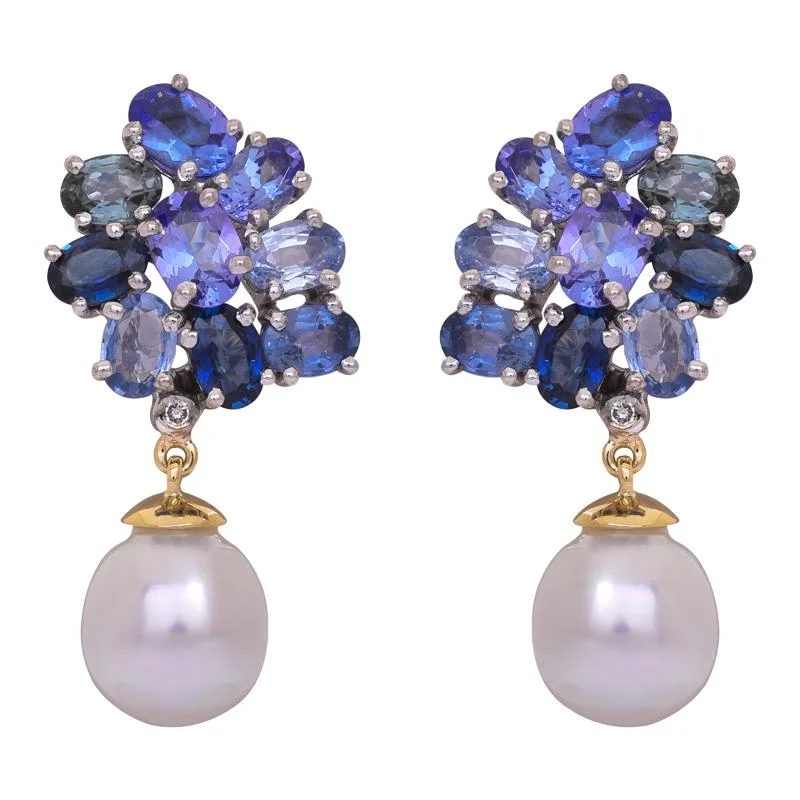 sleek silver threader earrings -Earrings- Blue Sapphire, Tanzanite, South Sea Pearl and Diamond  (40IM)