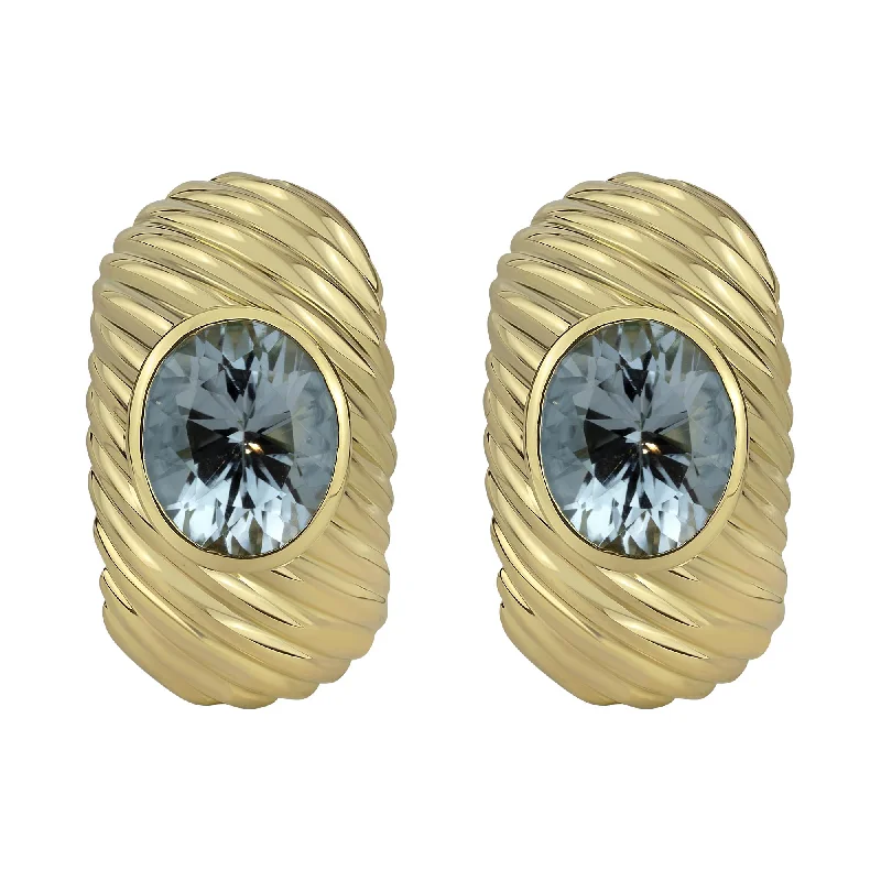 silver and gold combo earrings -Earrings- Blue Topaz (1077J)