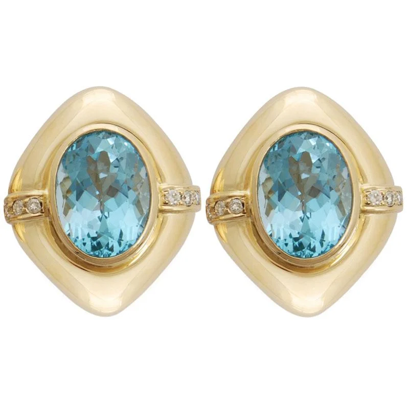 gold chain earrings -Earrings-Blue Topaz and Diamond  (1461G)