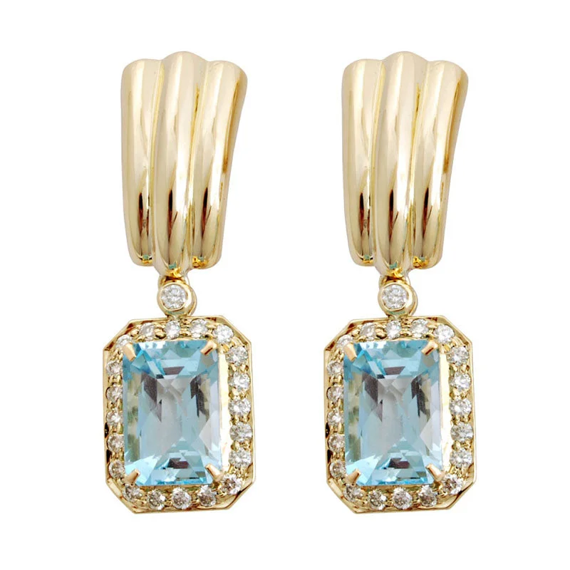 turquoise drop earrings -Earrings- Blue Topaz And Diamond (1480A)