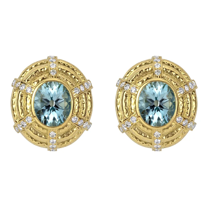 pearl cluster earrings -Earrings- Blue Topaz And Diamond (1564G)