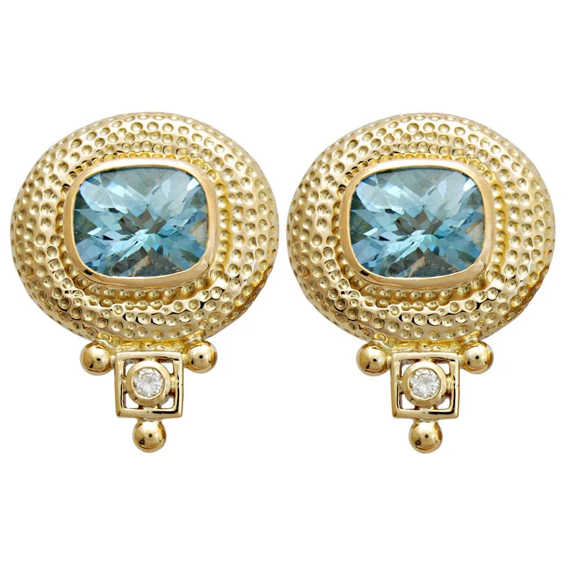 minimalistic gold earrings -Earrings- Blue Topaz And Diamond (1704A)