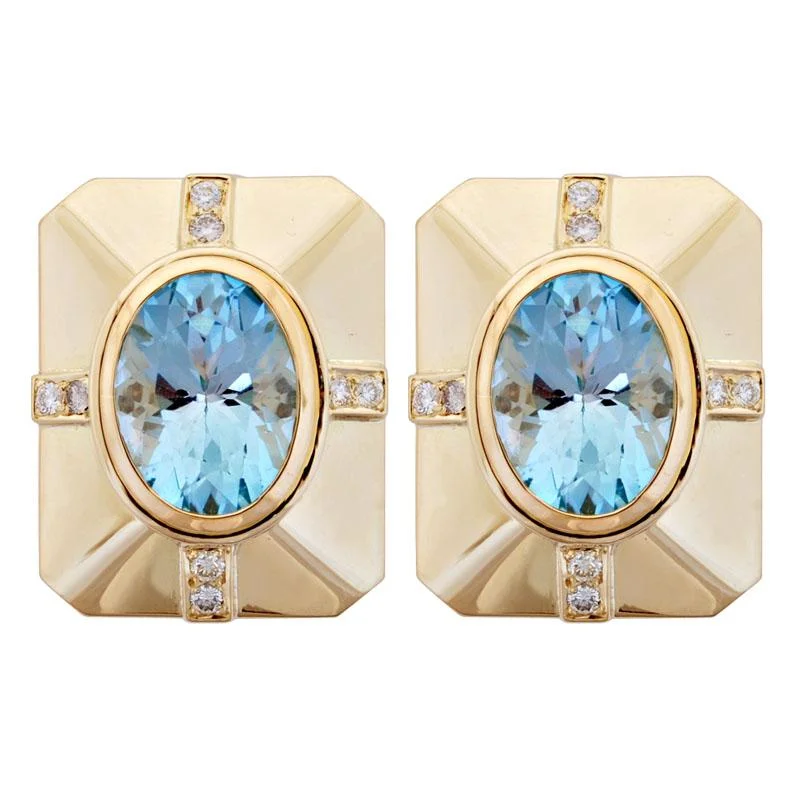 ethnic inspired earrings -Earrings-Blue Topaz and Diamond  (1851J)