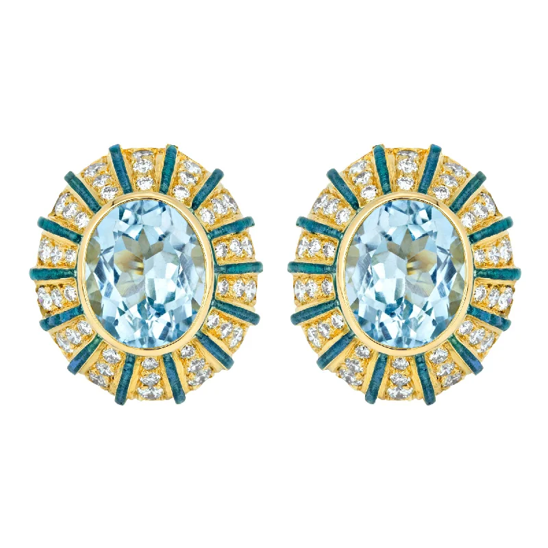 oversized hoop earrings -Earrings- Blue Topaz And Diamond (Enamel) (1228L)