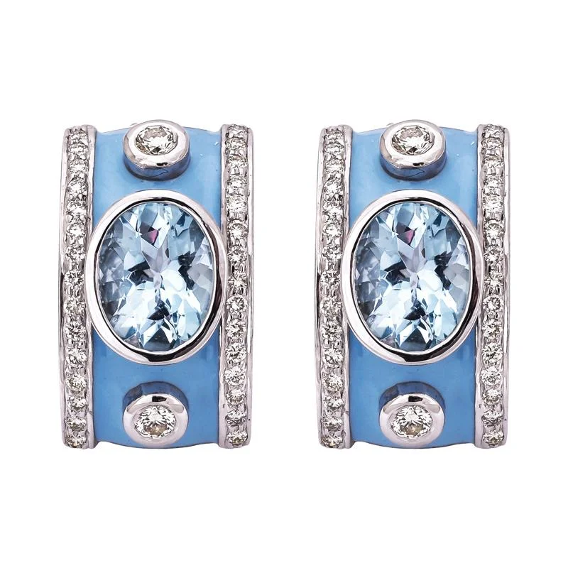 oxidized silver earrings -Earrings- Blue Topaz and Diamond (Enamel)  (256ES)