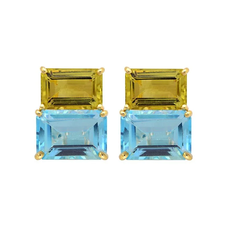 diamond ear cuffs -Earrings-Blue Topaz and Lemon Quartz  (2143E)