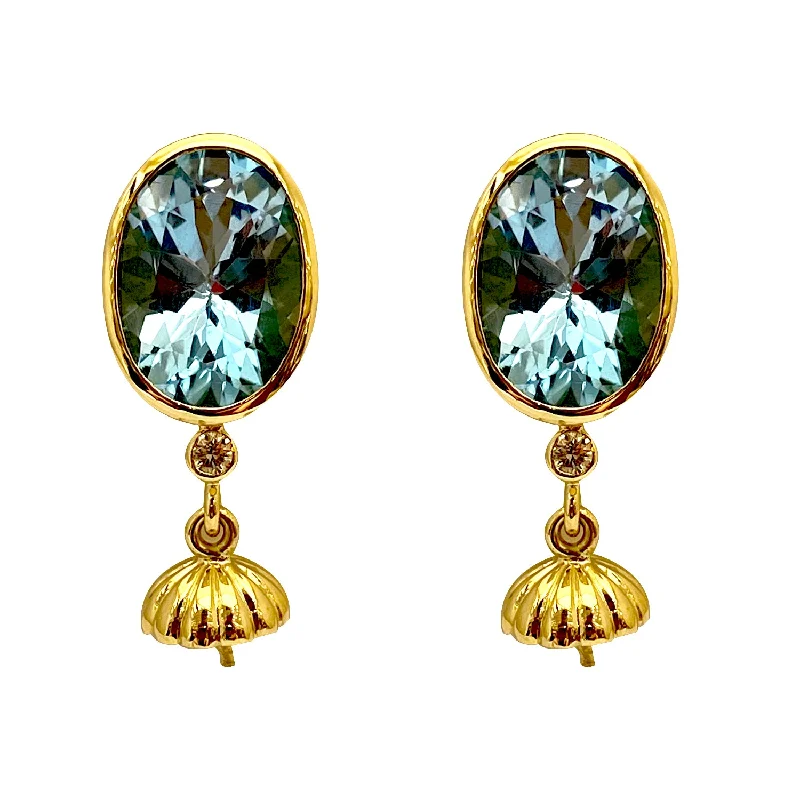 elegant crystal stud earrings -Earrings - Blue Topaz, Pearl and Diamond in 18K gold