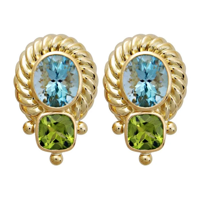 delicate gemstone drop earrings -Earrings-Blue Topaz and Peridot  (1700C)