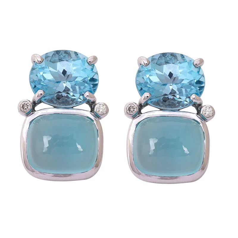 twisted wire hoop earrings -Earrings- Blue Topaz, Chalcedony and Diamond  (264ES)