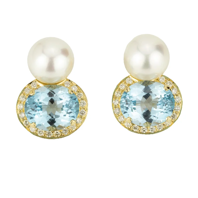 playful charm earrings -Earrings - Blue Topaz, Diamond And South Sea Pearl