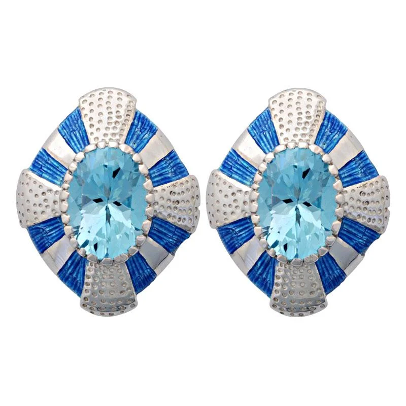 pearl dangling earrings -Earrings-Blue Topaz (Enamel)  (38DS)