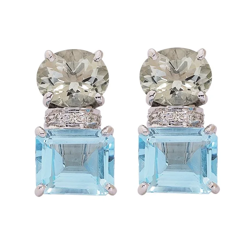 gold stud earrings for women -Earrings- Blue Topaz, Green Quartz and Diamond  (271ES)