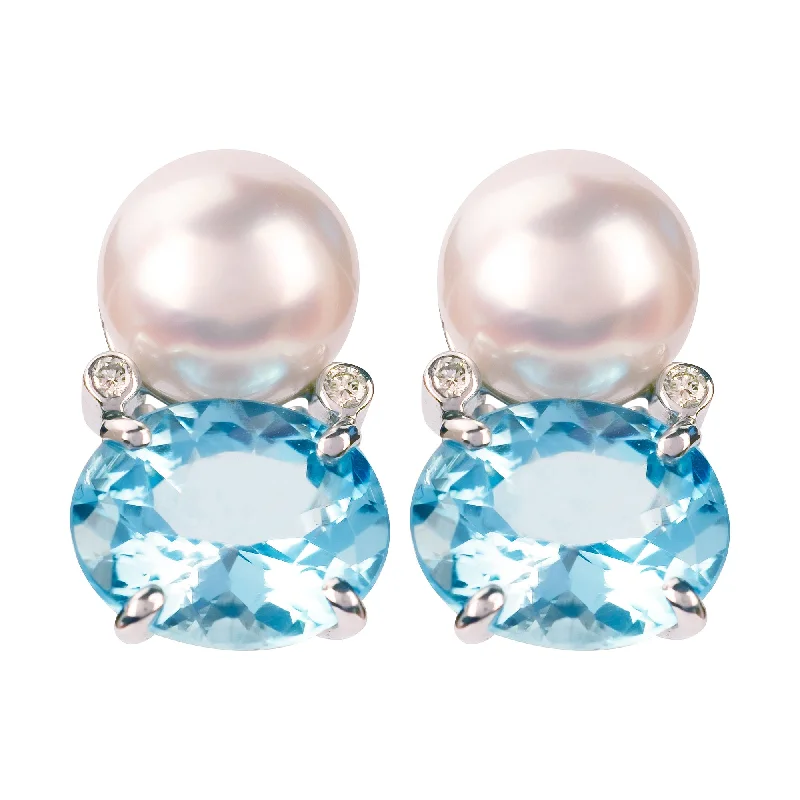 pearl dangling earrings -Earrings - Blue Topaz, Pearl & Diamond