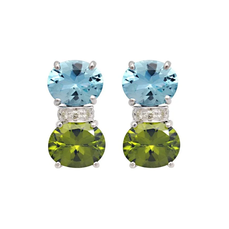 butterfly stud earrings -Earrings-Blue Topaz, Peridot and Diamond  (187FS)