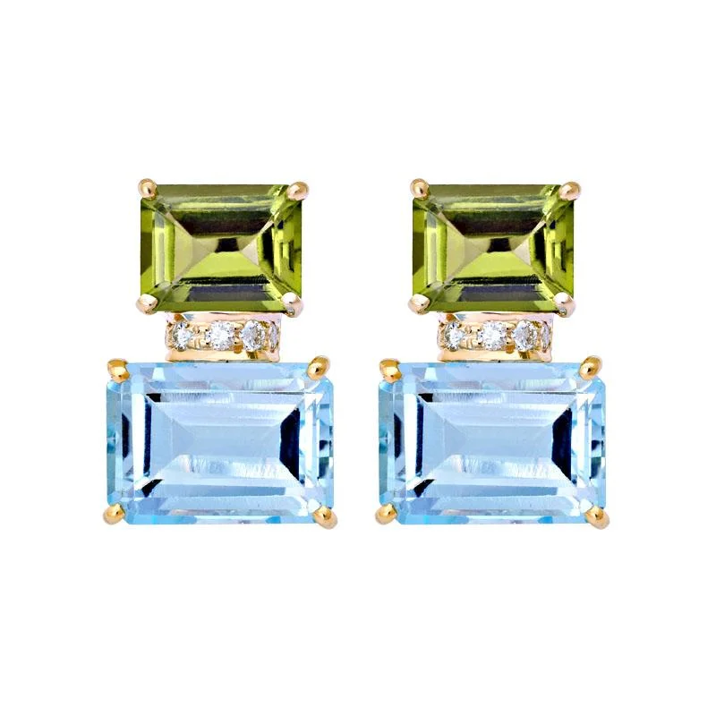 minimalistic gold earrings -Earrings-Blue Topaz, Peridot and Diamond  (2150B)