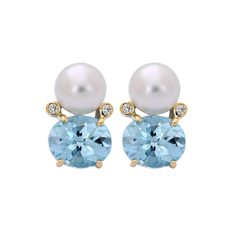 pearl dangling earrings -Earrings- Blue Topaz, South Sea Pearl and Diamond