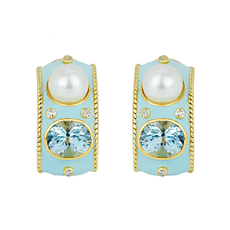 silver heart earrings -Earrings- Blue Topaz, South Sea Pearl And Diamond (enamel) (1974D)