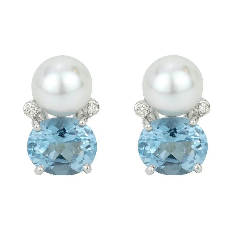 diamond drop earrings -Earrings - Blue Topaz, South Sea Pearl & Diamond