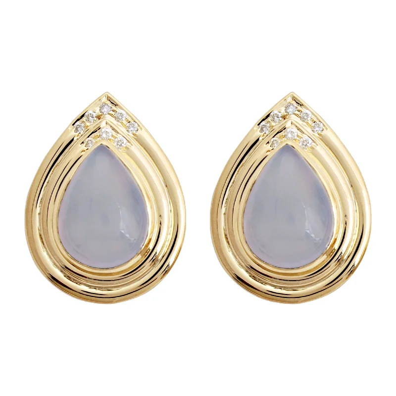 sapphire stud earrings -Earrings- Chalcedony And Diamond (1497N)