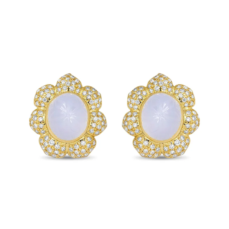 diamond ear cuffs -Earrings- Chalcedony And Diamond (1849J)