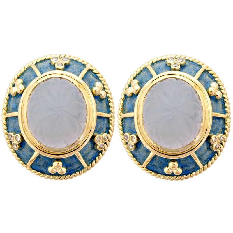 delicate gemstone drop earrings -Earrings- Chalcedony And Diamond (Enamel) (1847I)