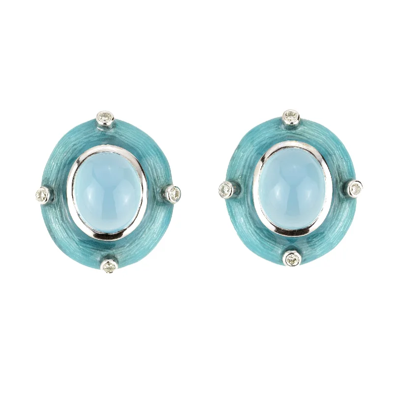 14k gold diamond earrings -Earrings - Chalcedony And Diamond (enamel)