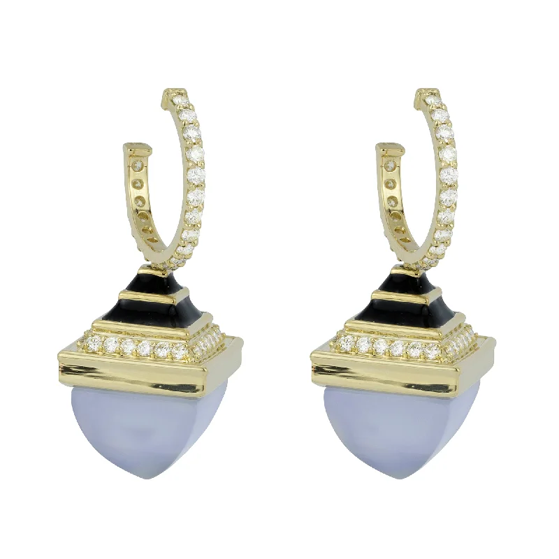 bold statement earrings -Earrings - Chalcedony And Diamond With Enamel (2262H)