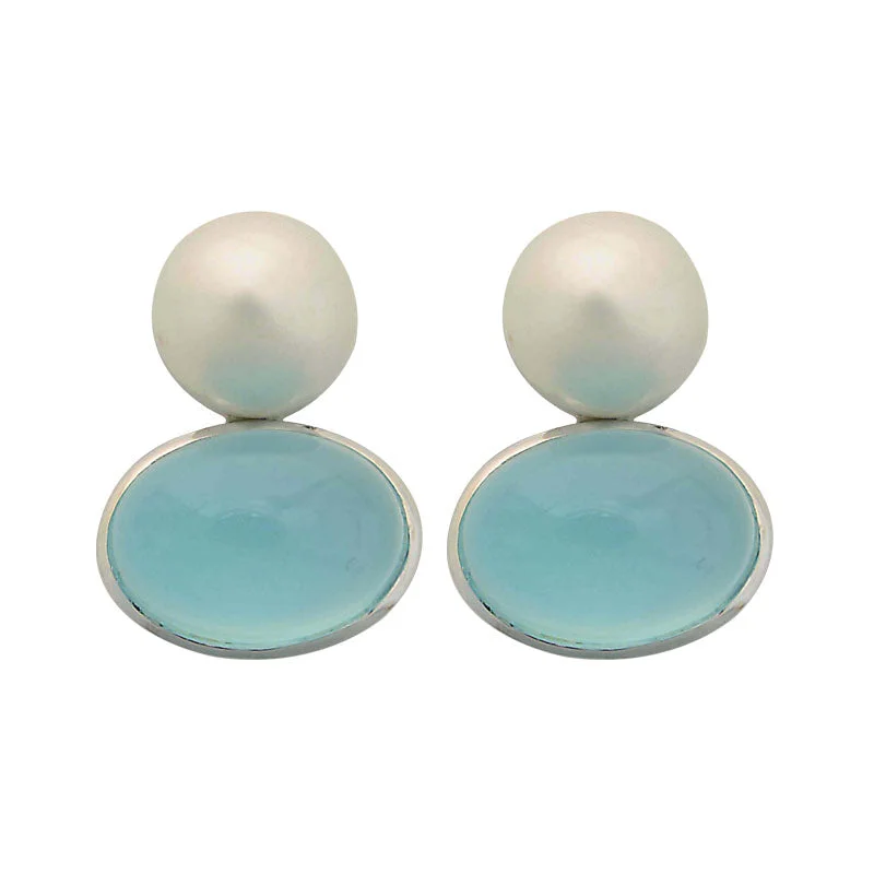 gold stud earrings for women -Earrings-Chalcedony and South Sea Pearl