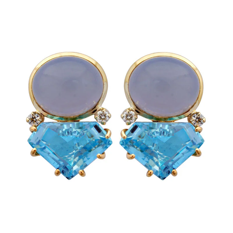 black diamond stud earrings -Earrings- Chalcedony, Blue Topaz And Diamond (1866A)