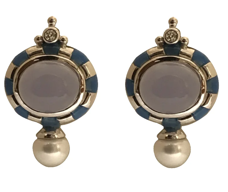 asymmetrical hoop earrings -Earrings - Chalcedony, Diamond and Pearl (Enamel) in Sterling Silver