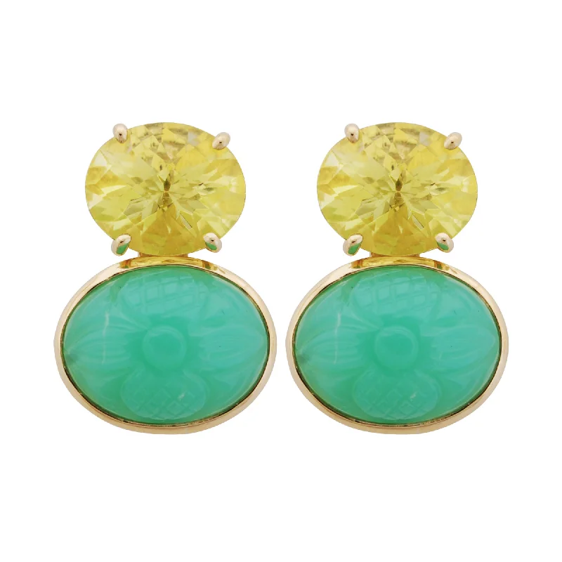 men’s silver hoop earrings -Earrings- Chrysoprase And Lemon Quartz (1856K)