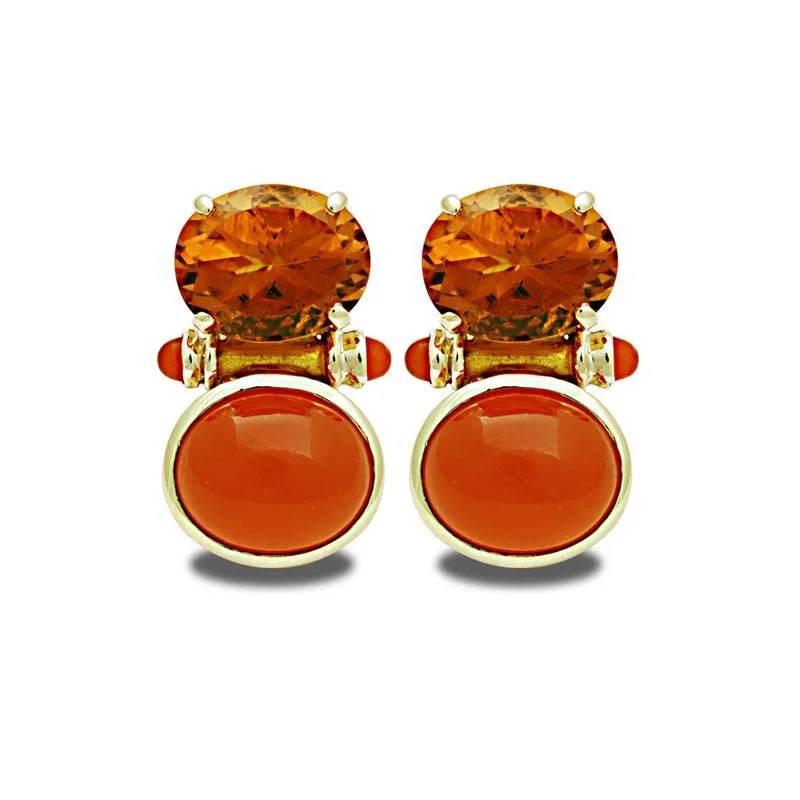 luxury pearl drop earrings -Earrings-Citrine and Cornelian (Enamel)  (2033A)