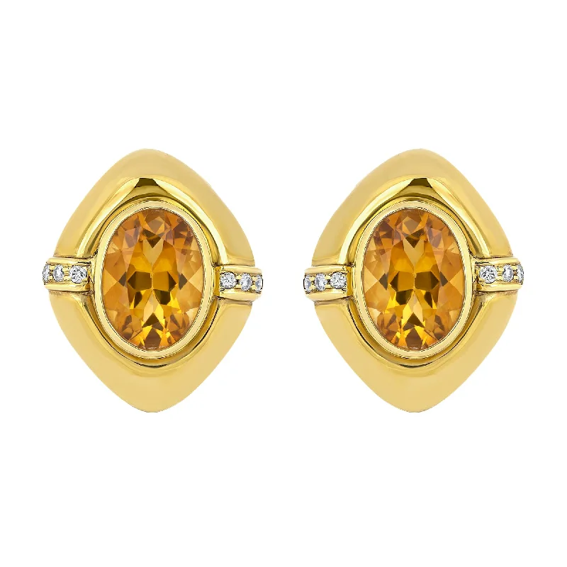 moonstone stud earrings -Earrings- Citrine And Diamond (1461I)