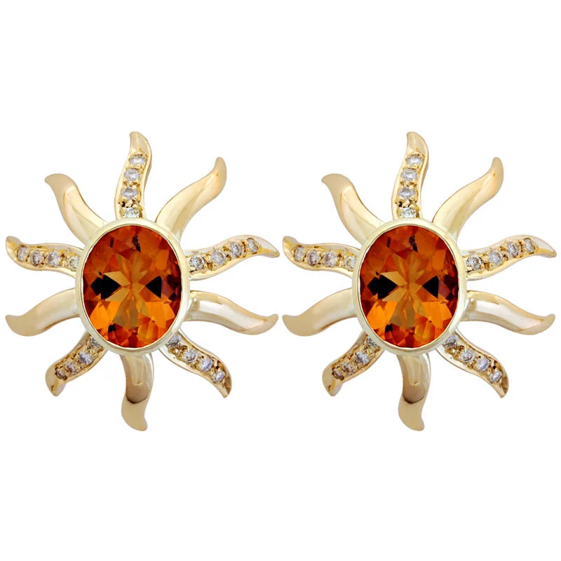 luxury pearl stud earrings -Earrings- Citrine And Diamond (1856B)