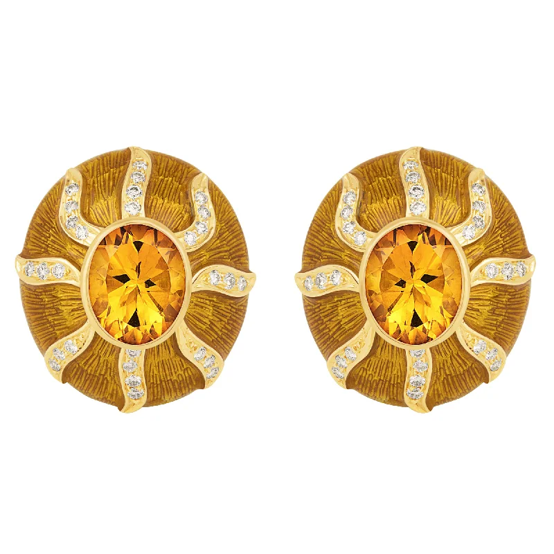 twisted wire hoop earrings -Earrings- Citrine And Diamond (Enamel) (1795L)