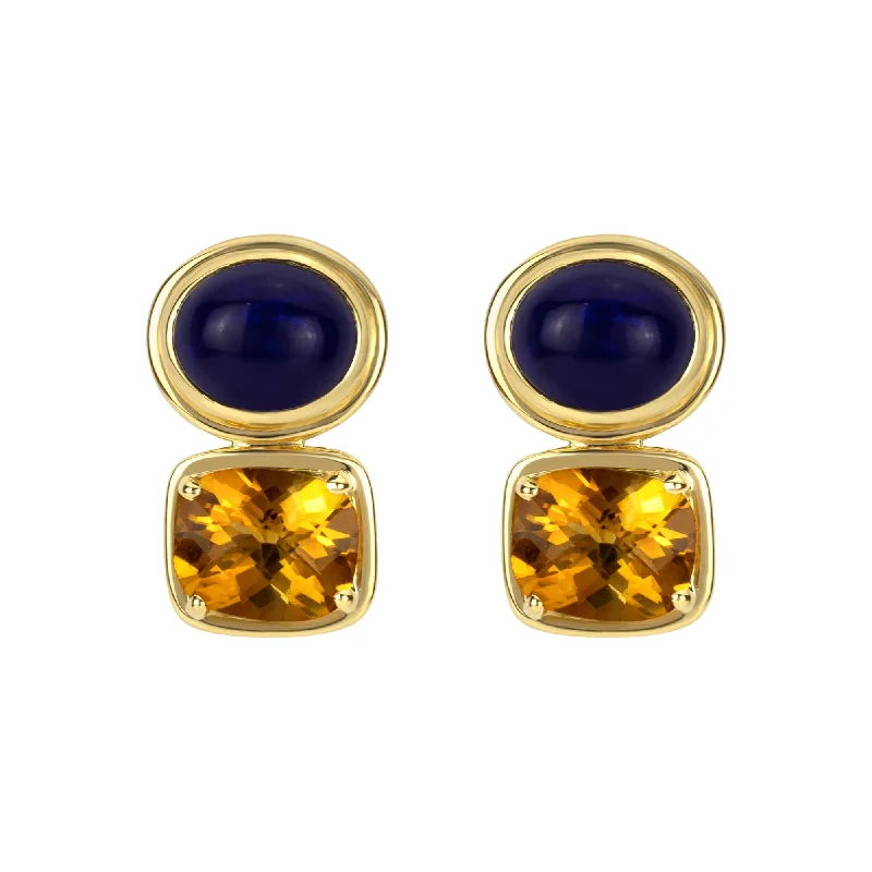 cubic zirconia dangle earrings -Earrings- Citrine And Lapis Lazuli (1788I)