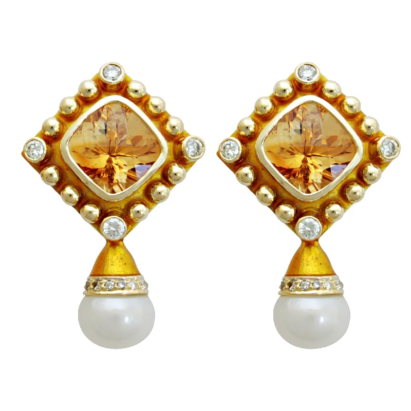 oversized hoop earrings -Earrings - Citrine, Pearl & Diamond (enamel) (1714E)